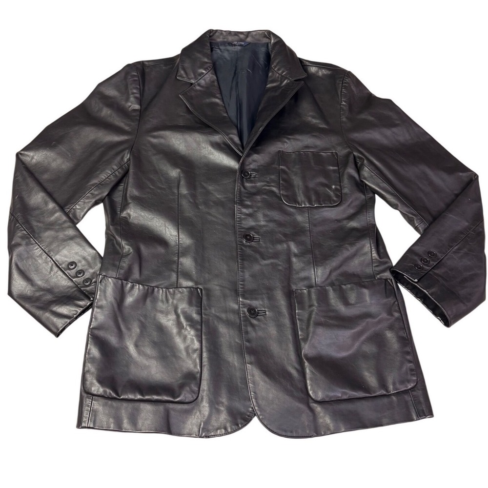 GAP Mens Genuine Leather Blazer Jacket Black Size M Button Up Style 77502400 Y2K